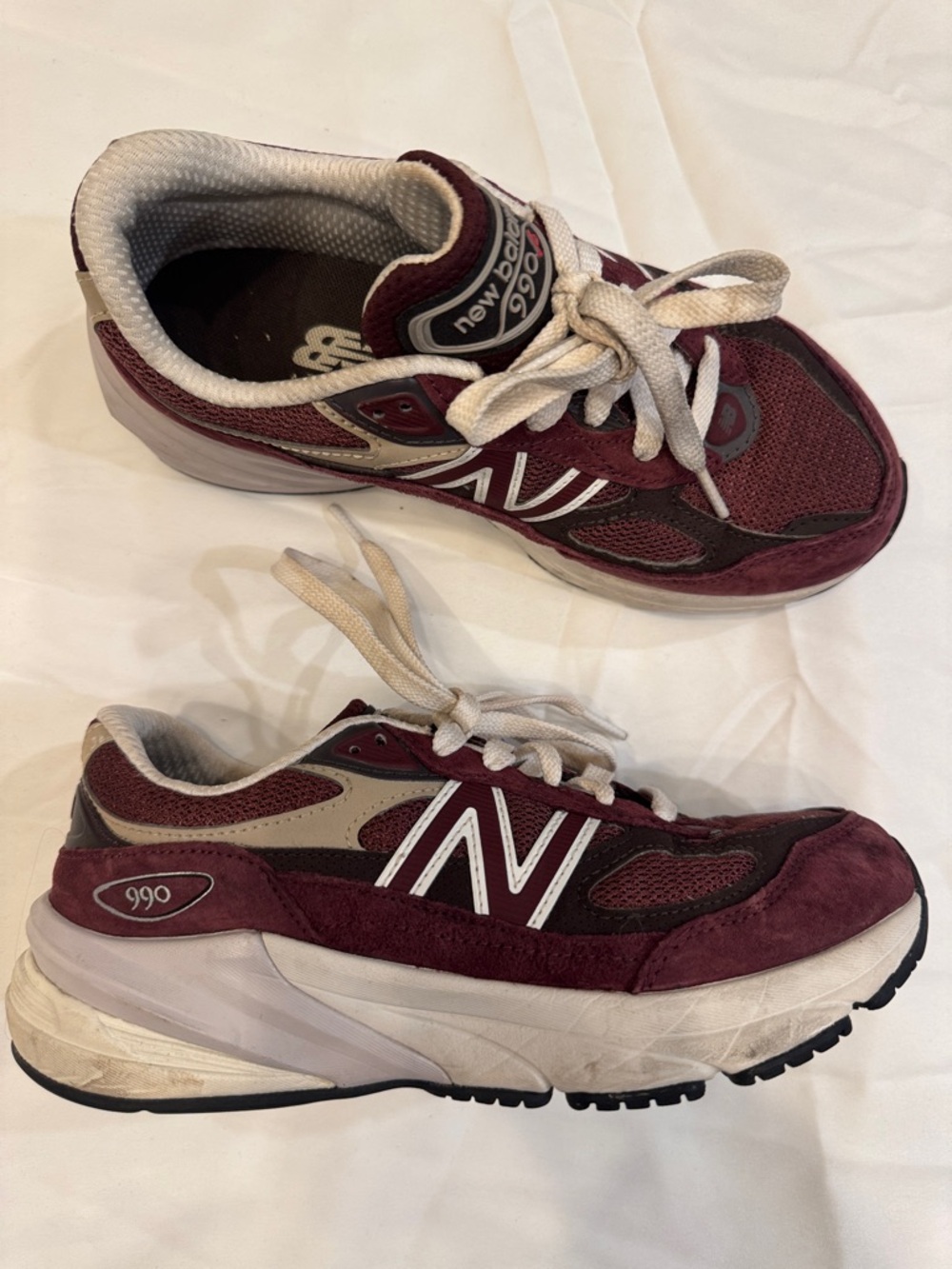 New Balance Burgundy and Cream 990 Casual Sneakers
